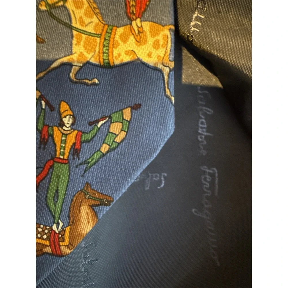 Salvatore Ferragamo Equestrian Acrobatics Print 100% Silk Tie Old Money
